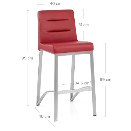 Stella Brushed Steel Stool Red Dimensions