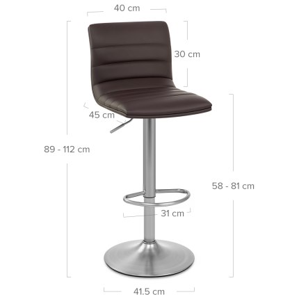 Linear Brushed Steel Bar Stool Brown Dimensions