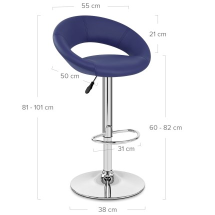 Padded Crescent Bar Stool Blue Dimensions