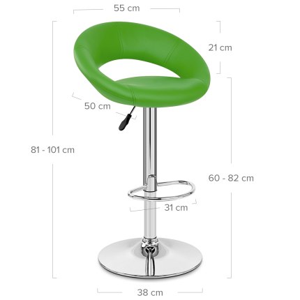 Padded Crescent Bar Stool Green Dimensions