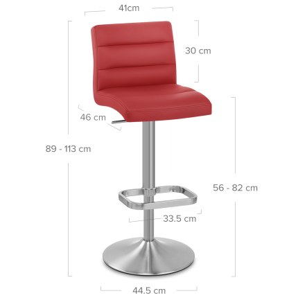 Lush Brushed Steel Bar Stool Red Dimensions