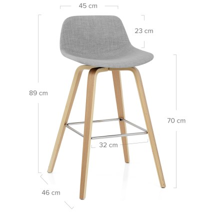 Reef Wooden Stool Grey Fabric Dimensions