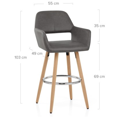 Kite Wooden Stool Grey Dimensions