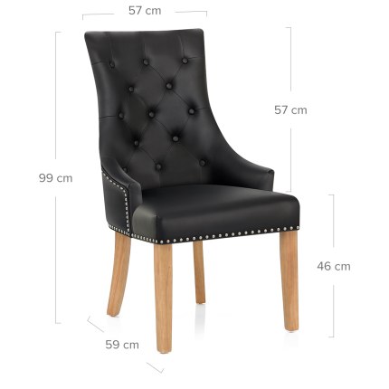 Ascot Oak Dining Chair Black Leather Dimensions
