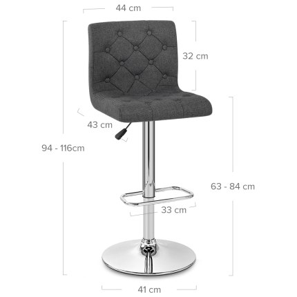 Seattle Gas Lift Stool Charcoal Fabric Dimensions