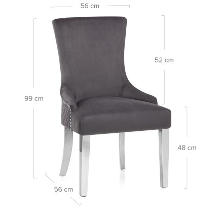 Fontaine Chair Grey Velvet Dimensions