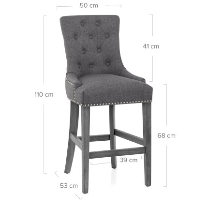 Etienne Bar Stool Charcoal Fabric Dimensions