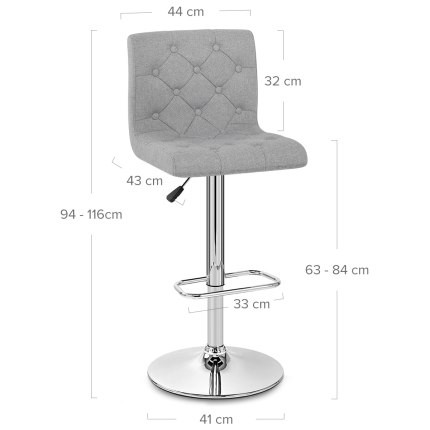 Seattle Gas Lift Stool Grey Fabric Dimensions