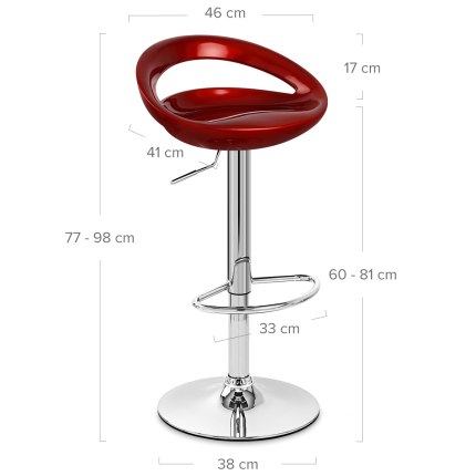 Crescent Bar Stool Red Dimensions