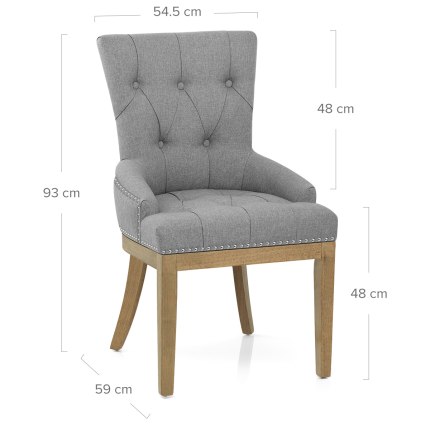 Knightsbridge Oak Chair Grey Fabric Dimensions