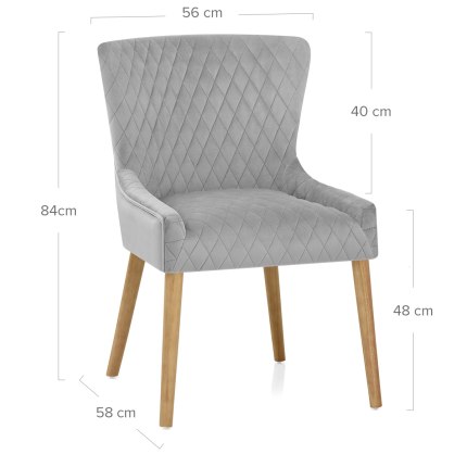 City Oak Chair Grey Velvet Dimensions