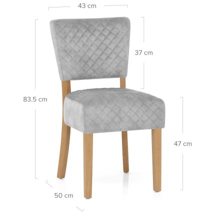 Ramsay Oak Dining Chair Grey Velvet Dimensions