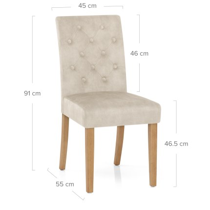 Banbury Oak Dining Chair Beige Velvet Dimensions