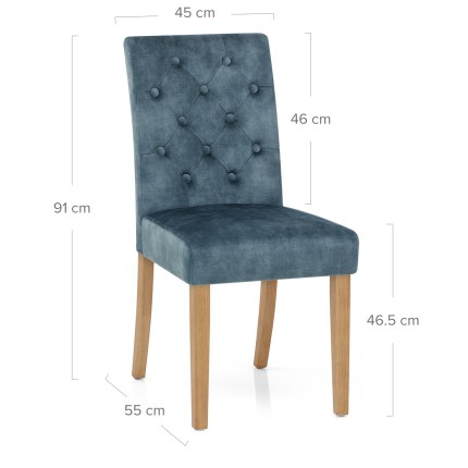 Banbury Oak Dining Chair Blue Velvet Dimensions