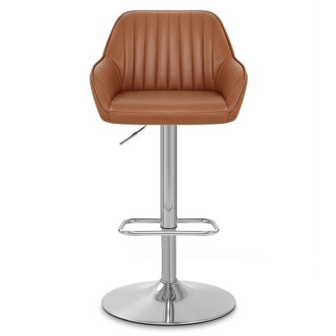 Tokyo Real Leather Brushed Stool Brown, Tan Leather Swivel Bar Stools