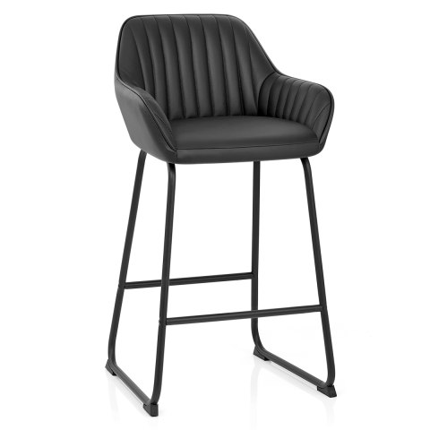Kanto Real Leather Bar Stool Black, Black Leather Bar Stools With Backs And Arms