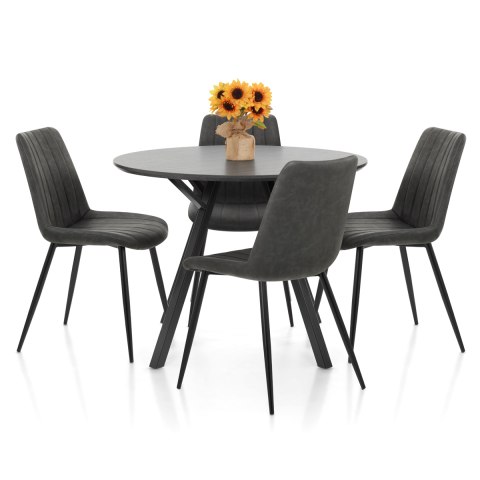 Sussex Dining Set Grey Wood & Charcoal