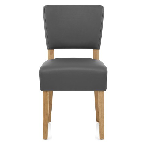 Rhodes Oak Dining Chair Grey Leather, Real Leather Dining Chairs Grey