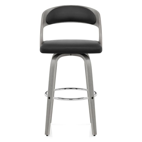 Alicia Grey Wooden Stool Black Real Leather