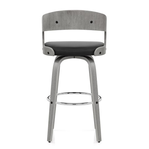 Alicia Grey Wooden Stool Black Real Leather