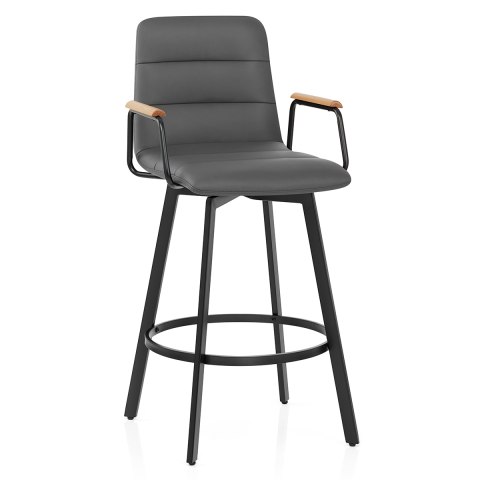 Marco Stool Oak Arms & Grey Leather
