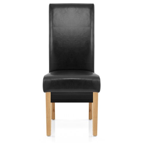 Carlo Oak Chair Black Leather, Genuine Leather Dining Chairs Grey