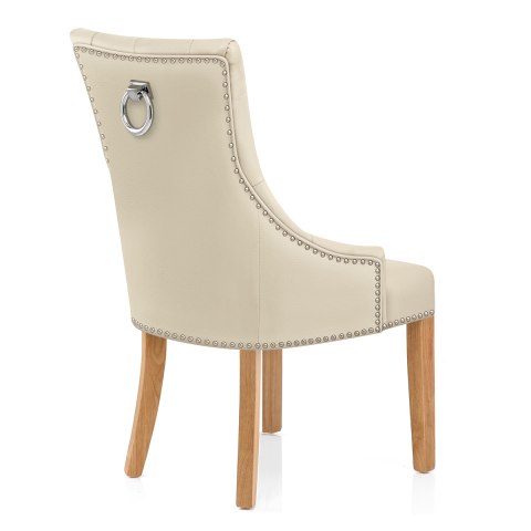 Ascot Oak Dining Chair Cream Leather, Brown Leather High Back Dining Chairs