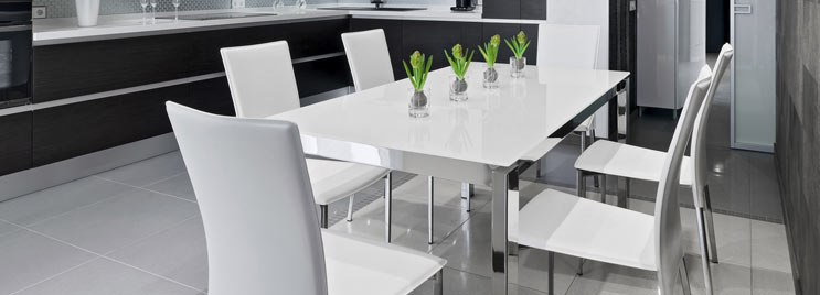 Chrome Frame Dining Table With White Dining Chairs