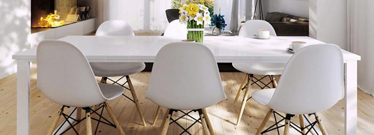 White and Wood Chairs at White Dining Table