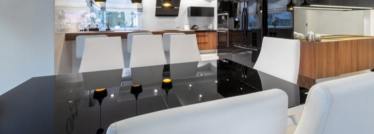 Black High Gloss Dining Table with White Chairs