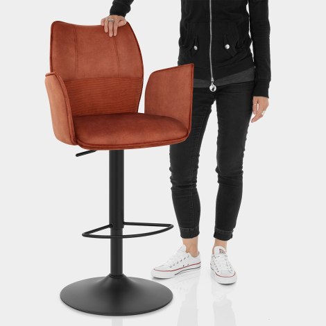 Art Bar Stool Burnt Orange Velvet With Arms Features Image