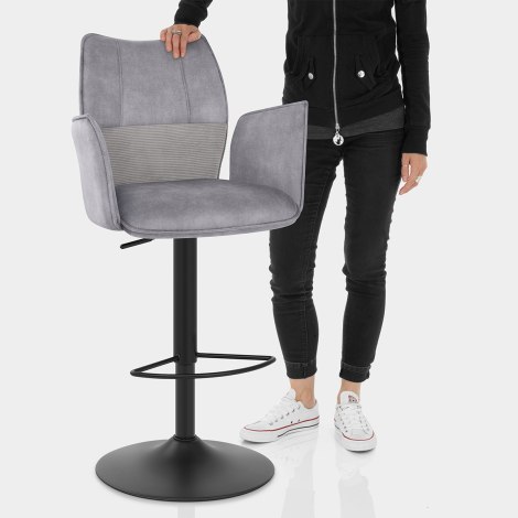 Art Bar Stool Grey Velvet With Arms Features Image