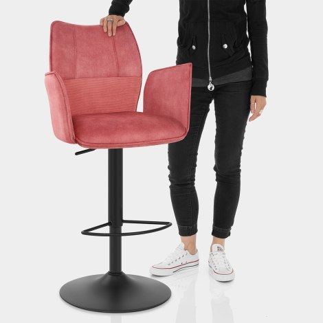Art Bar Stool Pink Velvet With Arms Features Image