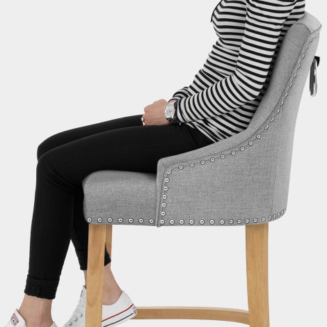 Ascot Oak Stool Grey Fabric Seat Image