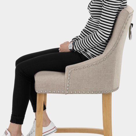 Ascot Oak Stool Tweed Fabric Seat Image