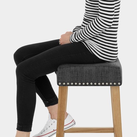 Audley Oak Bar Stool Charcoal Fabric Seat Image