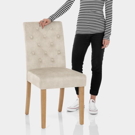 Banbury Oak Dining Chair Beige Velvet Features Image