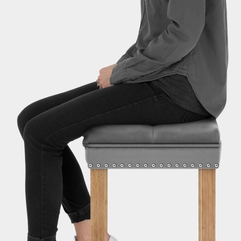 Belgravia Oak Stool Grey Velvet Seat Image
