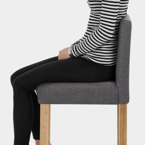 Brookes Oak Stool Charcoal Fabric Seat Image