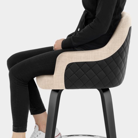 Dino Black Stool Black Leather & Beige Fabric Seat Image