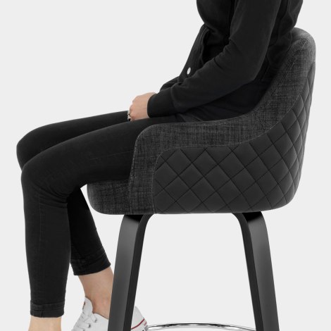 Dino Black Stool Black Leather & Charcoal Fabric Seat Image