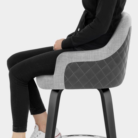 Dino Black Stool Grey Leather & Grey Fabric Seat Image