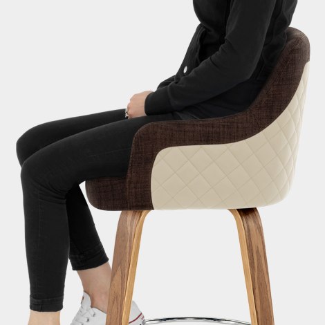 Dino Walnut Stool Cream Leather & Brown Fabric Seat Image