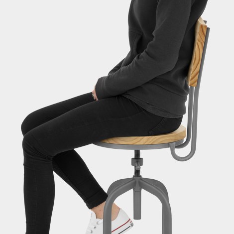 Lathe Wooden Stool Grey Seat Image