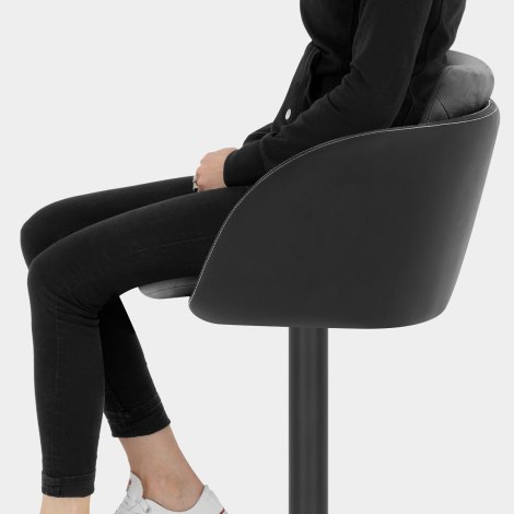 Modus Stool Black Leather & Grey Velvet Seat Image