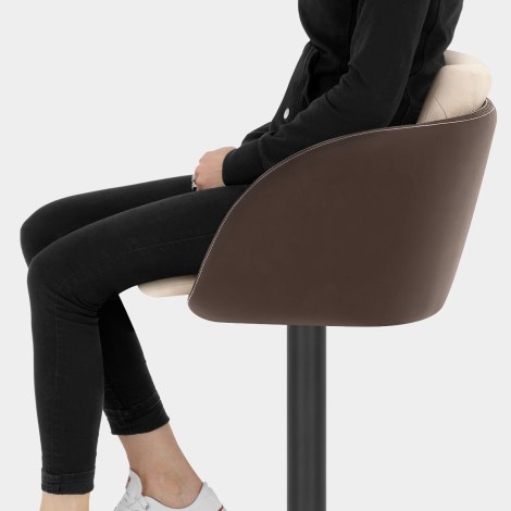 Modus Stool Brown Leather & Cream Velvet Seat Image