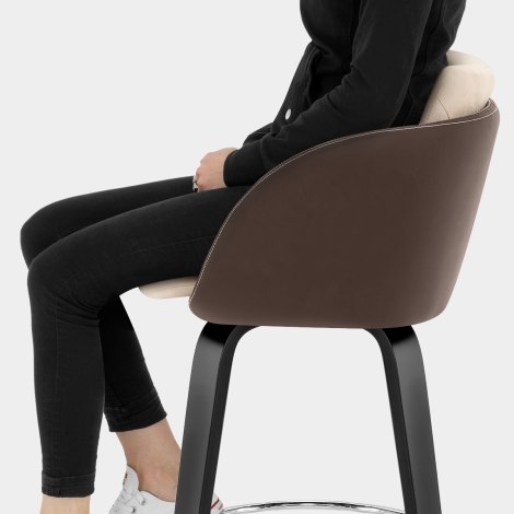 Mojo Black Stool Brown Leather & Cream Velvet Seat Image