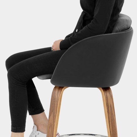 Mojo Walnut Stool Black Leather & Grey Velvet Seat Image