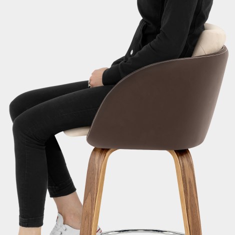 Mojo Walnut Stool Brown Leather & Cream Velvet Seat Image