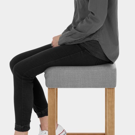 Oliver Oak Stool Grey Fabric Seat Image
